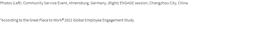 Photos (Left): Community Service Event, Ahrensburg, Germany, (Right) ENGAGE session, Changzhou City, China *According...