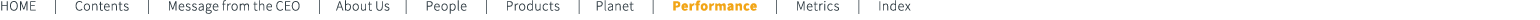 HOME | Contents | Message from the CEO | About Us | People | Products | Planet | Performance | Metrics | Index